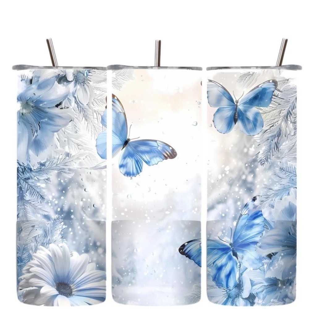 Handmade Blue Butterfly Tumbler.‎ NWOT